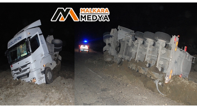Malkara'da 1915 Çanakkale Köprüsü’ne çimento taşıyan kamyon devrildi