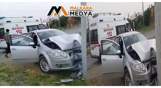 Malkara'da otomobil elektrik direğine çarptı: 2 yaralı