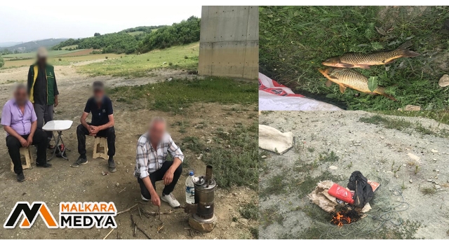 Malkara'da yasağa rağmen dereye ağ atıp semaver başında çay keyfi yaparken yakalandılar