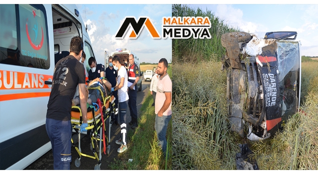 Tekirdağ'da şarampole yuvarlanan minibüs takla attı: 7 yaralı
