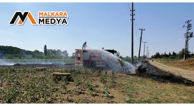 Malkara'da 100 balya saman alev alev yandı