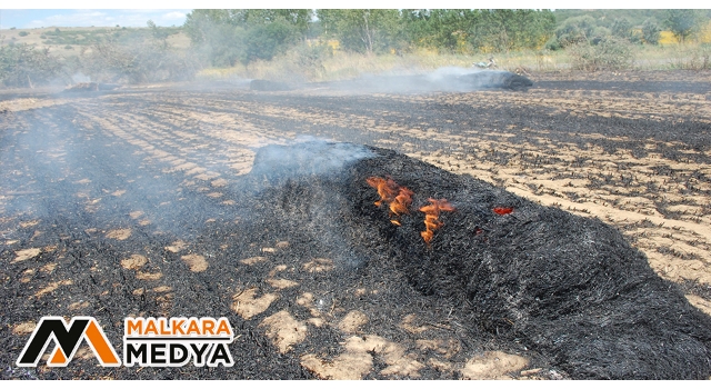 Malkara'da balya makinesinden sıçrayan kıvılcım tarlayı küle çevirdi