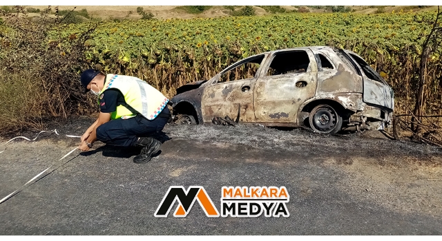 Malkara'da kaza yapan LPG’li otomobil küle döndü, sürücü ölümden döndü