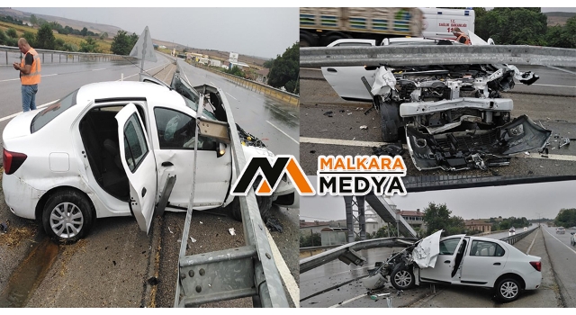 Tekirdağ – Malkara Karayolunda Otomobil Bariyerlere Saplandı; 2 Yaralı