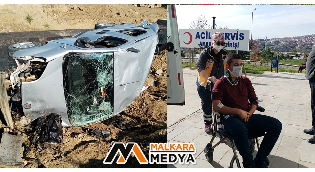 Malkara'da karşı şeride geçen araç takla atarak menfeze uçtu: 2 yaralı
