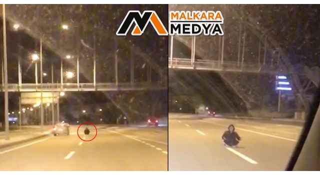 Malkara'da otoyolda yol ortasına oturan kadın, ölüme davetiye çıkardı