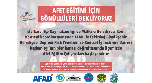 Malkara’da Afet Eğitimi İçin Gönüllüleri Bekliyoruz