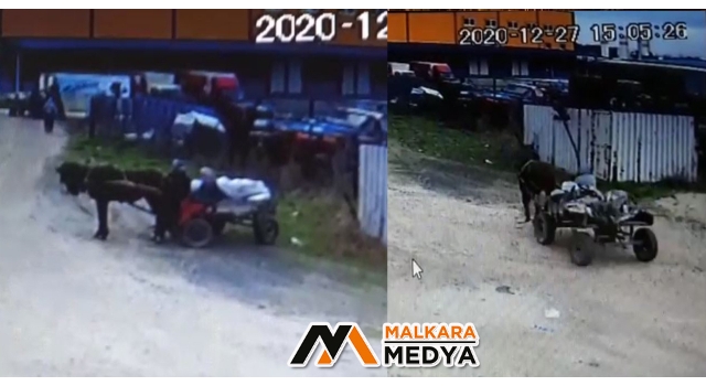Malkara'da at arabasıyla 4 ton demirin çalındığı anlar kamerada