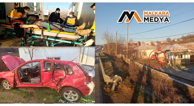 Malkara'da buzda kayan otomobil evin bahçesine uçtu: 2 yaralı