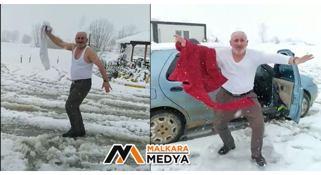 Malkara'da eski muhtar soğuğa meydan okudu: Karda çılgınca oynadı