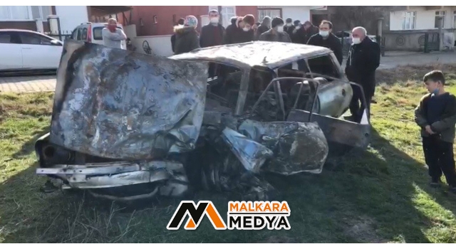 Tekirdağ’da feci kaza: Sıkıştığı otomobilde yanarak can verdi