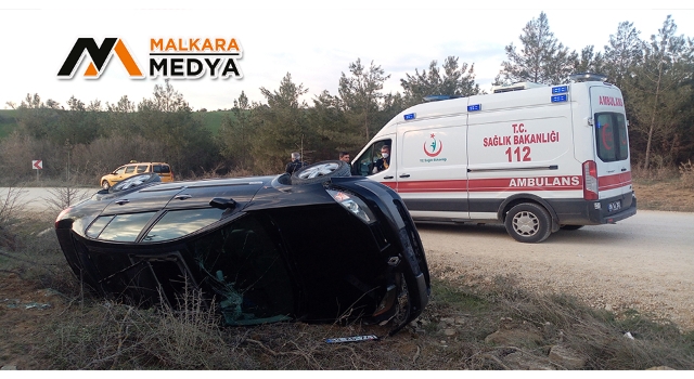 Malkara'da viraja girerken mıcıra kapılan otomobil şarampole yuvarlandı: 2 yaralı