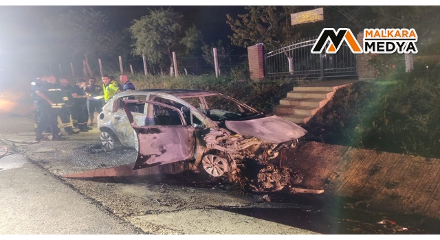 Malkara’da takla atan otomobil alev aldı: 1 yaralı