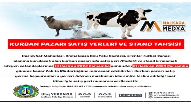 Malkara Kurban Pazarı Satış Yerleri ve Stand Tahsisi Duyurusu