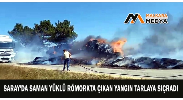 Saray'da Saman Yüklü Römorkta Çıkan Yangın Tarlaya Sıçradı