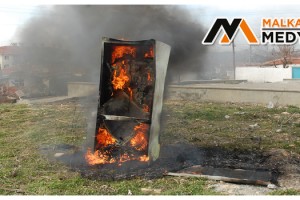 Malkara'da buzdolabı alev alev yandı