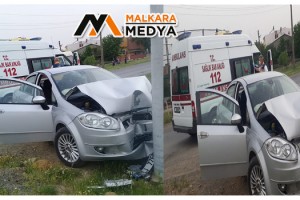 Malkara'da otomobil elektrik direğine çarptı: 2 yaralı