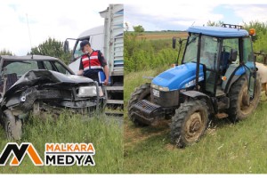 Malkara’da Otomobil Traktöre Arkadan Çarptı; 1 Yaralı