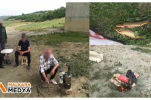 Malkara'da yasağa rağmen dereye ağ atıp semaver başında çay keyfi yaparken yakalandılar