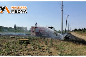 Malkara'da 100 balya saman alev alev yandı