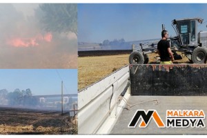 Malkara'da 80 dönümlük alanda balyaya hazırlanan saplar alev alev yandı