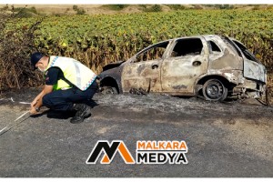 Malkara'da kaza yapan LPG’li otomobil küle döndü, sürücü ölümden döndü