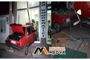 Malkara'da alkollü sürücü işyerine daldı