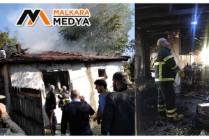 Malkara'da soba kurarken evini yaktı