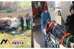 Malkara'da ağaçlara çarparak taklalar atan otomobil hurdaya döndü: 1 yaralı