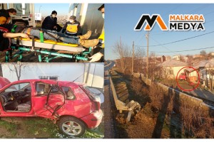 Malkara'da buzda kayan otomobil evin bahçesine uçtu: 2 yaralı