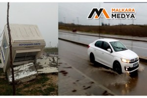 Malkara'da fırtınadan zabıta kulübesi devrildi, dereler taşma noktasına geldi