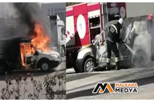 Malkara'da akaryakıt istasyonunda araç yangını paniğe neden oldu